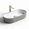 Umywalka ceramiczna owalna szara 50 x 30 x 12 cm z metalowym kranem