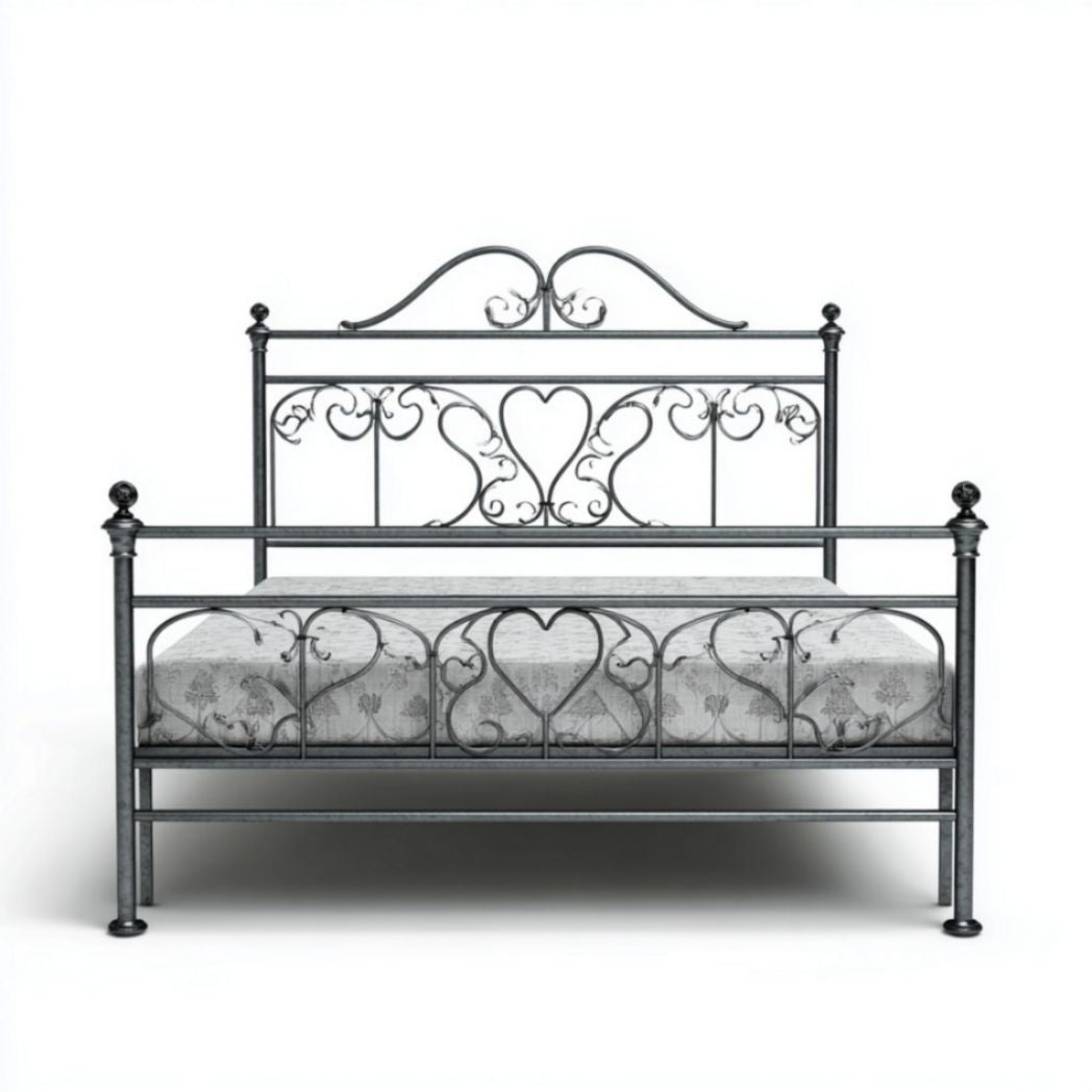 Łóżko metalowe z wezgłowiem w kwiatowy wzór 200 x 160 x 120 cm kremowe